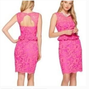 Lilly Pulitzer Barbie Kiri Pink Lace Peplum Mambo Corded Lace Sheath Dress Sz 2
